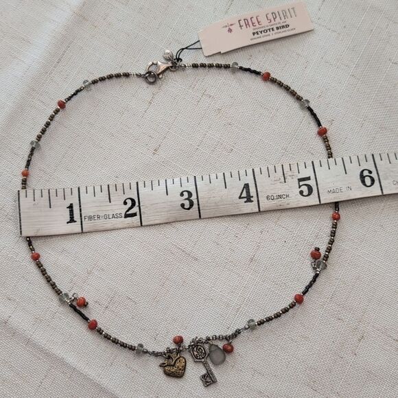 NWT Peyote Bird Sterling Silver And Beaded Charm Necklace Key Heart - Picture 6 of 7